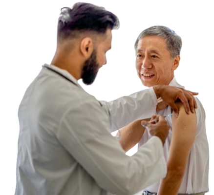 A doctor giving his patient a flu shot
